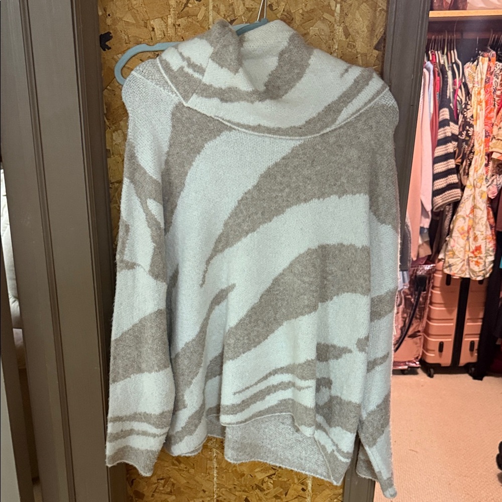 Debut Beige and White Cowl Neck Sweater